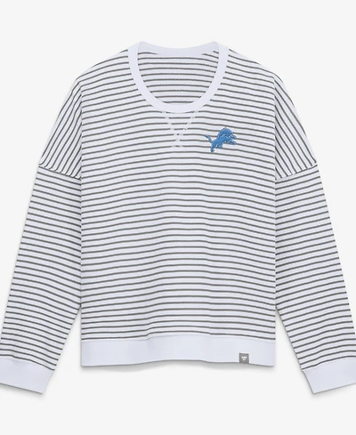 Fanatics Women's White/Gray Detroit Lions Striped Oversized French Terry Sweatshirt