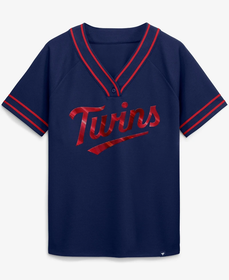 Fanatics Women's Navy Minnesota Twins Diva Race Ahead Raglan V-Neck T-Shirt