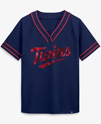 Fanatics Women's Navy Minnesota Twins Diva Race Ahead Raglan V-Neck T-Shirt
