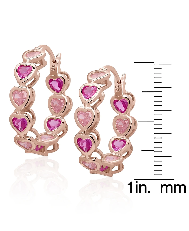 Macy's Simulated Ruby and Pink Cubic Zirconia Bezel Heart Hoop Earrings