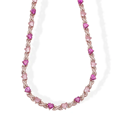 Macy's Simulated Pink Sapphire and Pink Cubic Zirconia Heart and 'X' 18'' Necklace