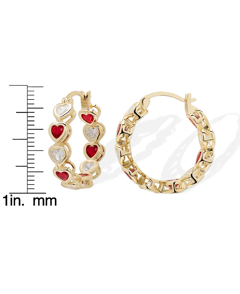 Macy's Simulated Ruby and Cubic Zirconia Bezel Heart Hoop Earrings