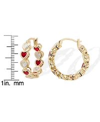 Macy's Simulated Ruby and Cubic Zirconia Bezel Heart Hoop Earrings