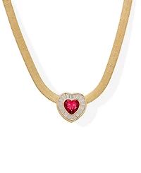 Macy's Simulated Ruby and Cubic Zirconia Baguette Heart on Herringbone 18'' Necklace