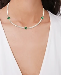 Macy's Simulated Emerald and Cubic Zirconia Clover and 18'' Necklace