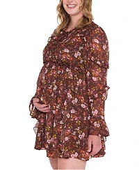 Motherhood Maternity Women's Long Sleeve Ruffle Mini Dress