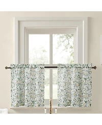 No. 918 Portia Watercolor Wildflower Semi-Sheer Rod Pocket Kitchen Curtain Tier Pair