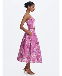 Miss Circle Women's Xalina Blooming Linen Low-Rise Midi Skirt