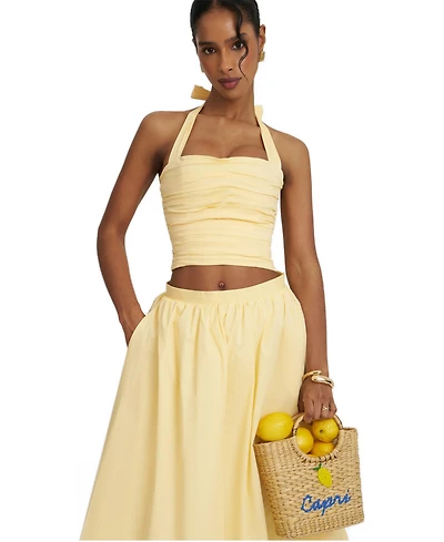 Miss Circle Women's Wilsie Cotton Poplin Ruched Halter Top