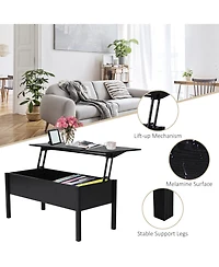 Homcom Wood Living Room End Table Furniture With Lift Top Storage Space, Black