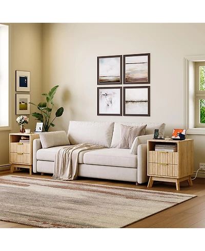gaomon Set of 2 Modern 2 Drawer Wave Fluted Nightstands