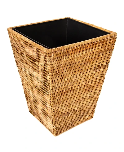 Artifacts Trading Company Rattan Square Tapered Waste Basket with Metal Liner