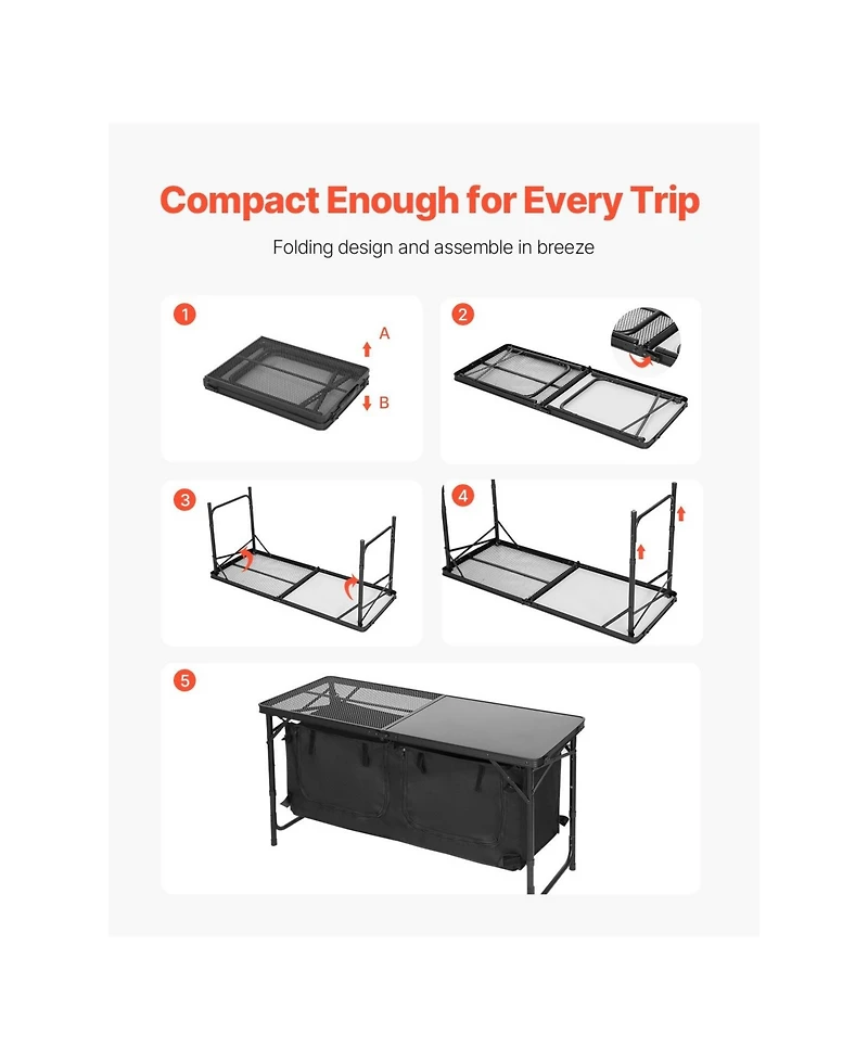 Sugift Folding Aluminum Camping Kitchen Table with 3 Adjustable Heights Windscreen and Storage