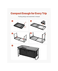 Sugift Folding Aluminum Camping Kitchen Table with 3 Adjustable Heights Windscreen and Storage