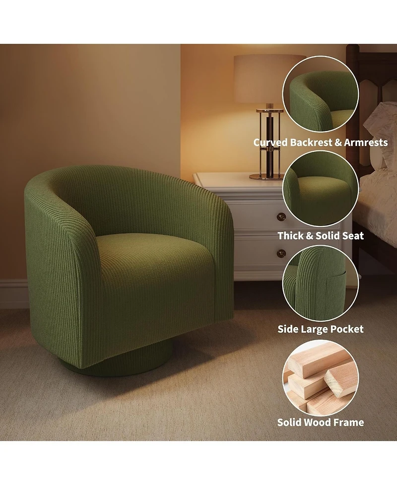 gaomon Modern 360 Degree Swivel Accent Corduroy Barrel Chair for Living Room Bedroom Small Space, Green