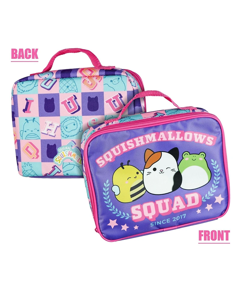 Squishmallows Backpack 16 Inch Squad 5 Piece Set Bookbag with Detachable Lunch Box