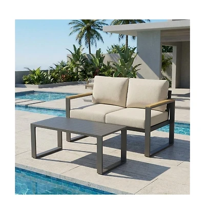 gaomon All-Weather Indoor/ Outdoor Loveseat Sofa Set for Balcony, Garden, Deck