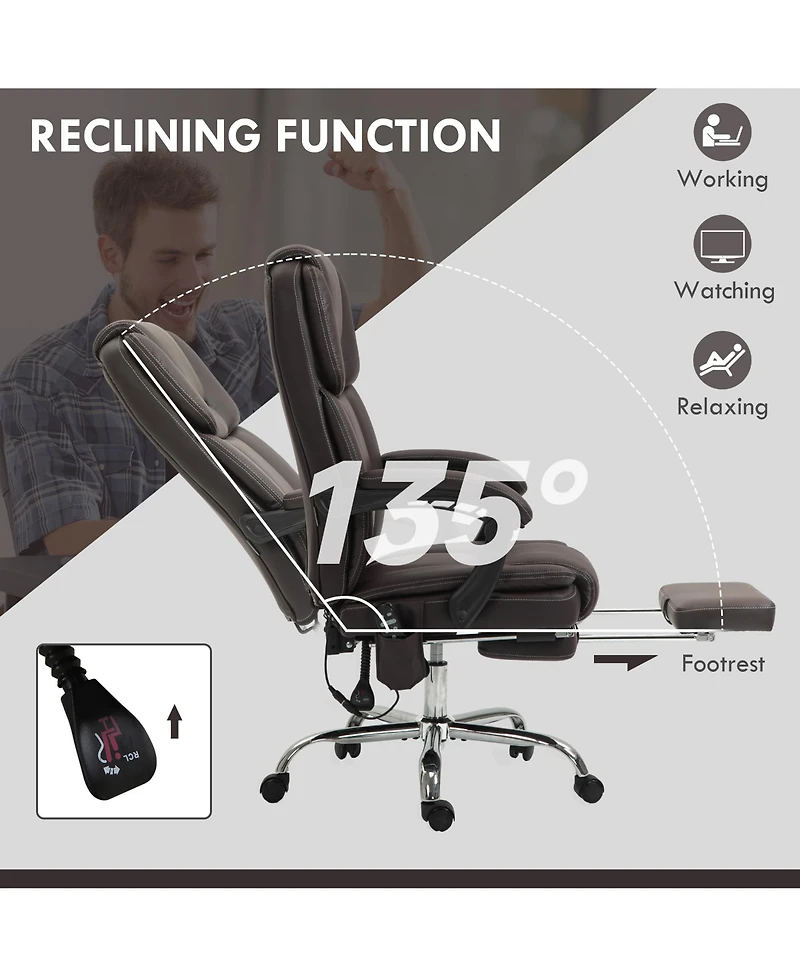 Vinsetto Massage Office Chair with Footrest, Pu Leather Desk Chair,