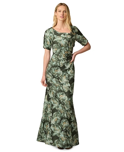 Adrianna Papell Women's Asymmetric Mermaid Floral Gown