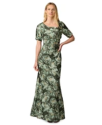 Adrianna Papell Women's Asymmetric Mermaid Floral Gown