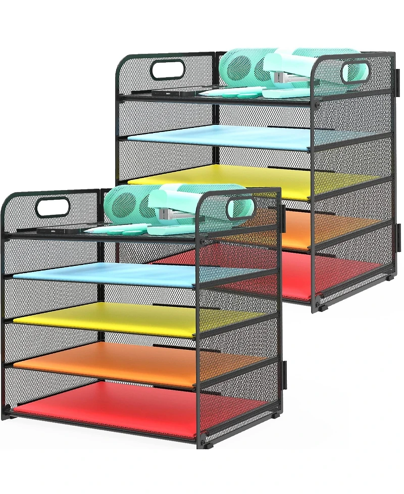 Danrong 5 Tier Mesh Desk File Organizer with Handle for Office Classroom Home