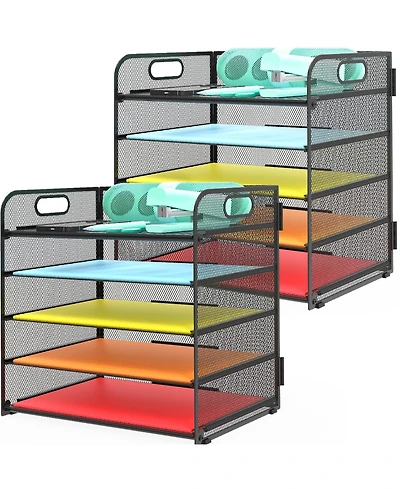 Danrong 5 Tier Mesh Desk File Organizer with Handle for Office Classroom Home