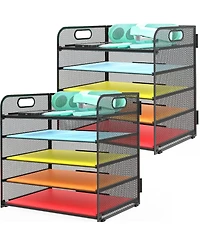 Danrong 5 Tier Mesh Desk File Organizer with Handle for Office Classroom Home