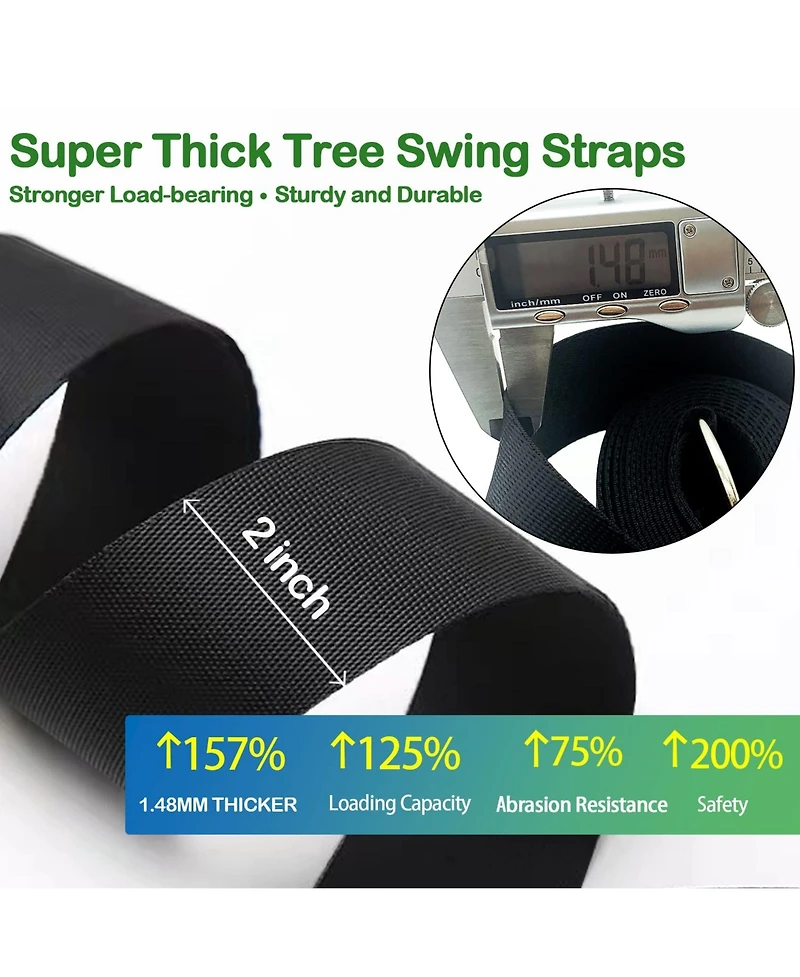 Piscifun Tree Swing Straps Hanging Kit Heavy Duty Adjustable 5000lbs Capacity Universal Fit For Outdoor Swings Hammocks