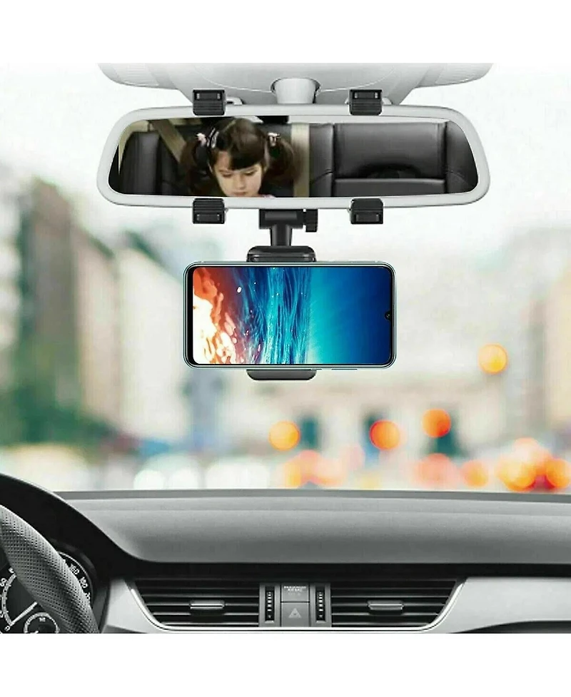 Gonez Universal 360 Rotatable Car Rear View Mirror Phone Holder, Adjustable Abs Gps Cell Phone Mount