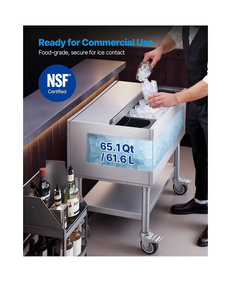 Sugift 65.1 Quart Nsf Certified Stainless Steel Commercial Ice Bin with Sliding Lid and Bottle Holders