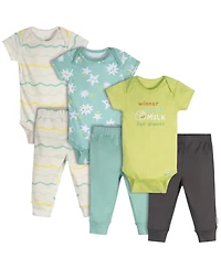 Onesies Brand Baby ( New born to 12 M onth ) Neutral 6-Piece and Active Pant Set, Milk Dinner