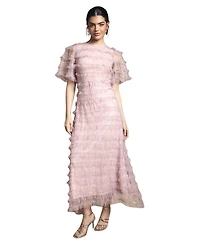 Oasis Women's Sequin Ruffle-Detail Short-Sleeve Maxi Dress