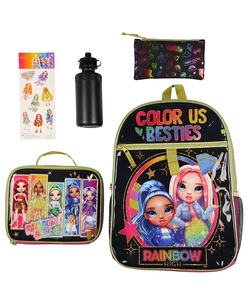 Intimo Rainbow High Backpack 16 Inch Color Us Besties 5 Piece Set with Detachable Lunchbox