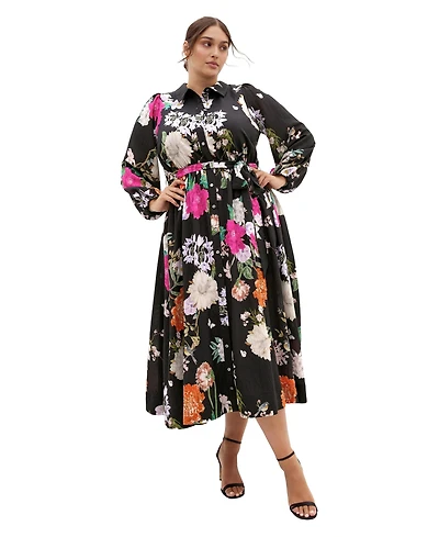 City Chic Plus Mary Botanique Long-Sleeve Maxi Floral Dress