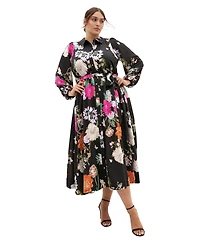 City Chic Plus Mary Botanique Long-Sleeve Maxi Floral Dress