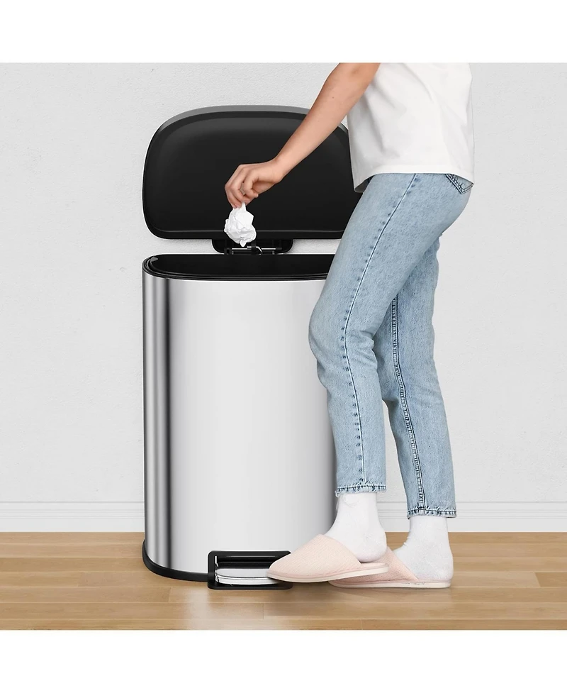 gaomon 13.2 Gal Step Stainless Steel Trash Can with Soft-Close Lid and Removable Inner Basket