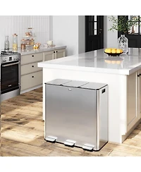 gaomon 3x30L Stainless Steel Recycling Trash Can with Soft Close Pedal Lids, Kitchen Bin for Home, Office