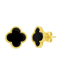 Simona Sterling Silver Onyx Clover, Beaded Outline Studs