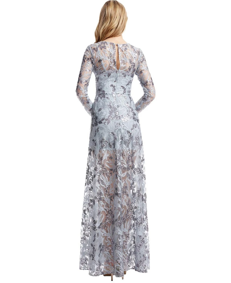 Dress The Population Women's Ava Long Sleeve Floral Sequin Gown