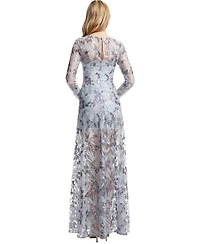 Dress The Population Women's Ava Long Sleeve Floral Sequin Gown