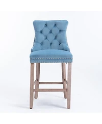 Flynama Set of 2 Mid-Century Bar Stools with High Back and Nailhead Trim, Solid Wood Legs