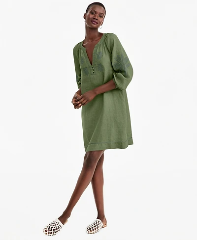 Charter Club Women's Delave Linen Applique Shift Dress, Macy's Exclusive