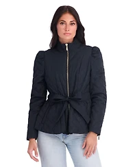 Kensie Women's Hooded Faux Wool Coat With Belt And Button Front