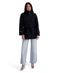Kensie Women's Belted Faux Boucle Wool Jacket With Stand Collar