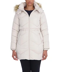 Sebby Collection Women's 3/4 Hooded Faux Fur Trimmed Puffer Coat