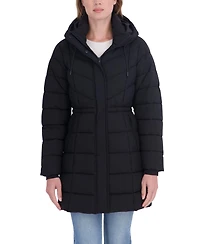 Sebby Collection Women's 3/4 Hooded Anorak Stretch Puffer Coat