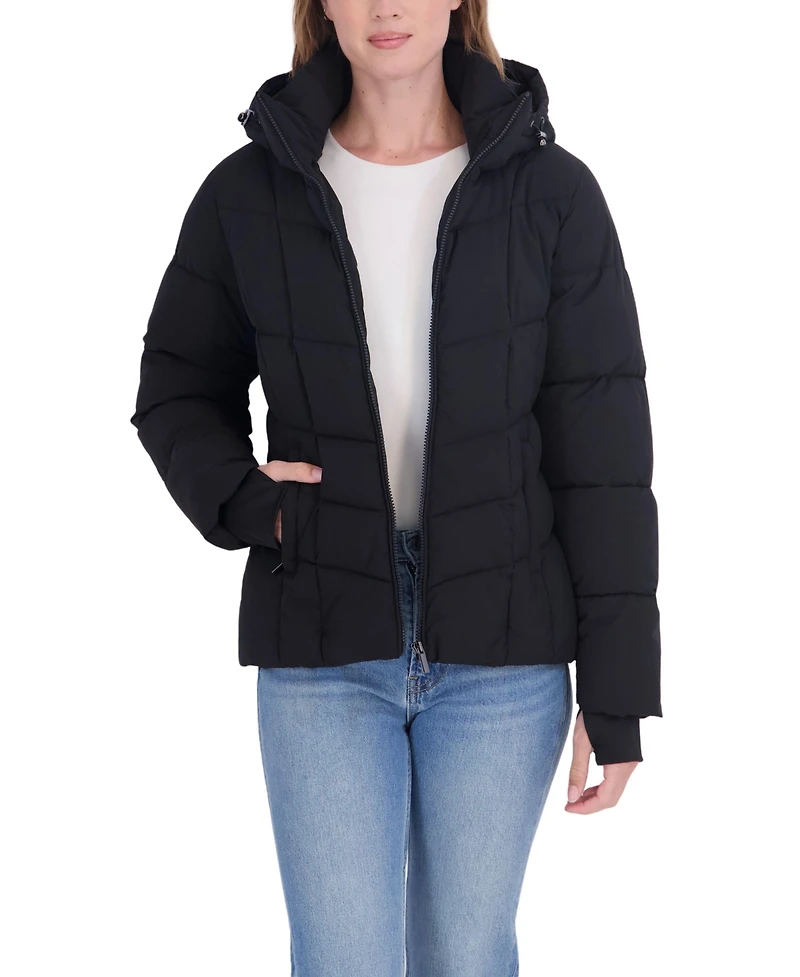 Sebby Collection Women's Short Hooded Stretch Puffer Coat