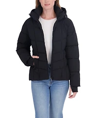 Sebby Collection Women's Short Hooded Stretch Puffer Coat