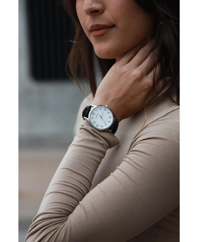 Peugeot Women's 40mm Large Face Watch with Bold Arabic Numerals and Leather Band