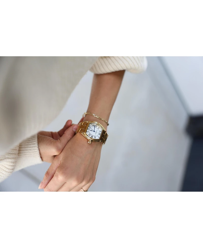 Peugeot Women's Gold Status Bracelet Watch Barrel Shape Roman Dial Gold-Tone Bracelet Strap